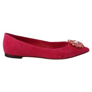 Dolce & Gabbana Pink Suede Crystals Loafers Flats Shoes